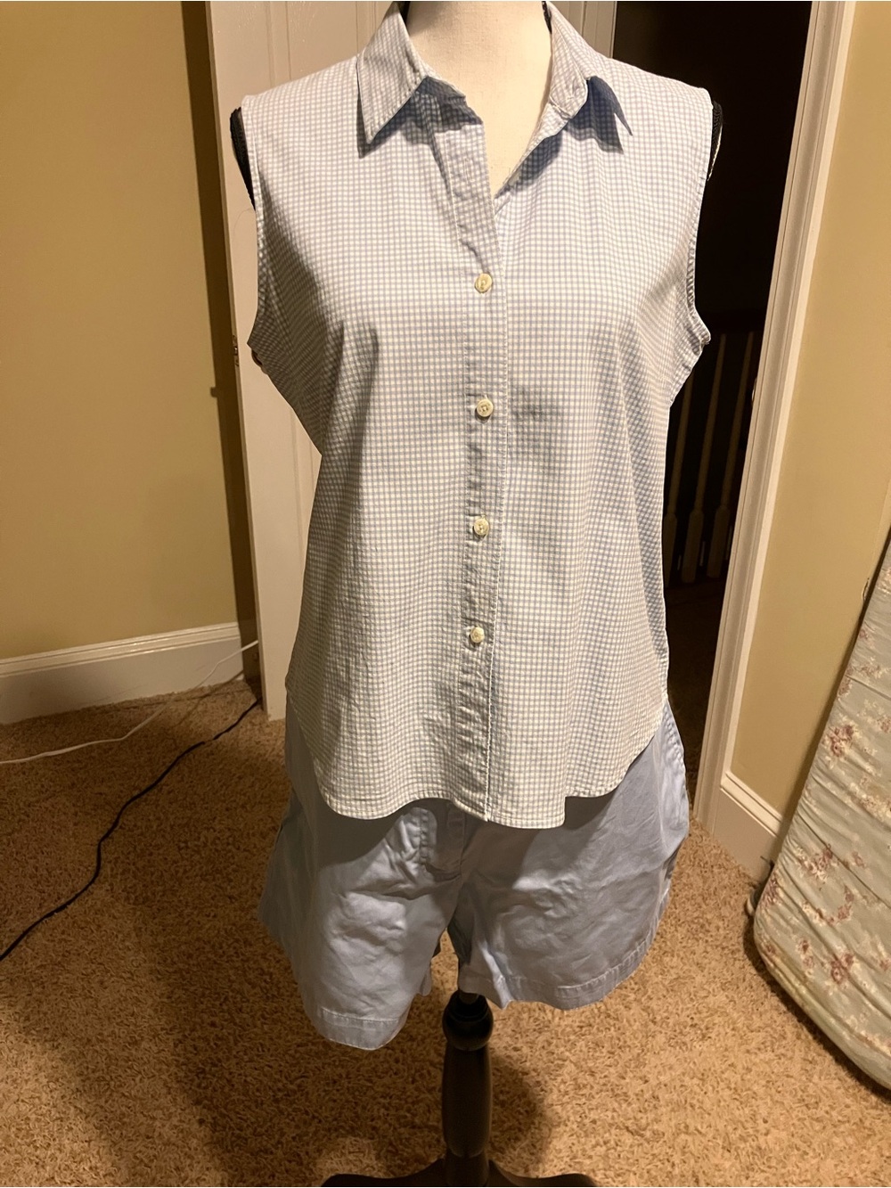 Izod Light Blue Gingham Sleeveless Button-Down Kids Shirt